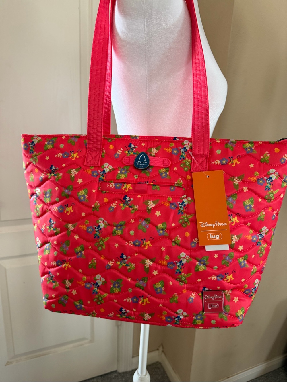Disney Parks Lug Aulani Red Quilted Disney Print Tote Bag